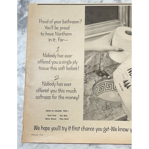 Northern Tissue Toilet Paper Vintage Print Ad 1955 Bathroom Decor - Picture 4 of 6